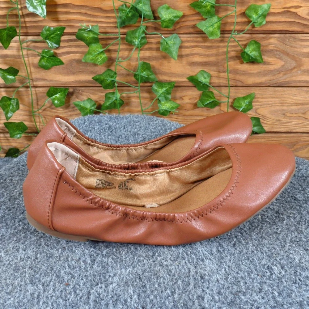 Time and Tru Memory Foam Women Ballet‎ Flat 8.5 Wide Daily Wear Cognac Brown